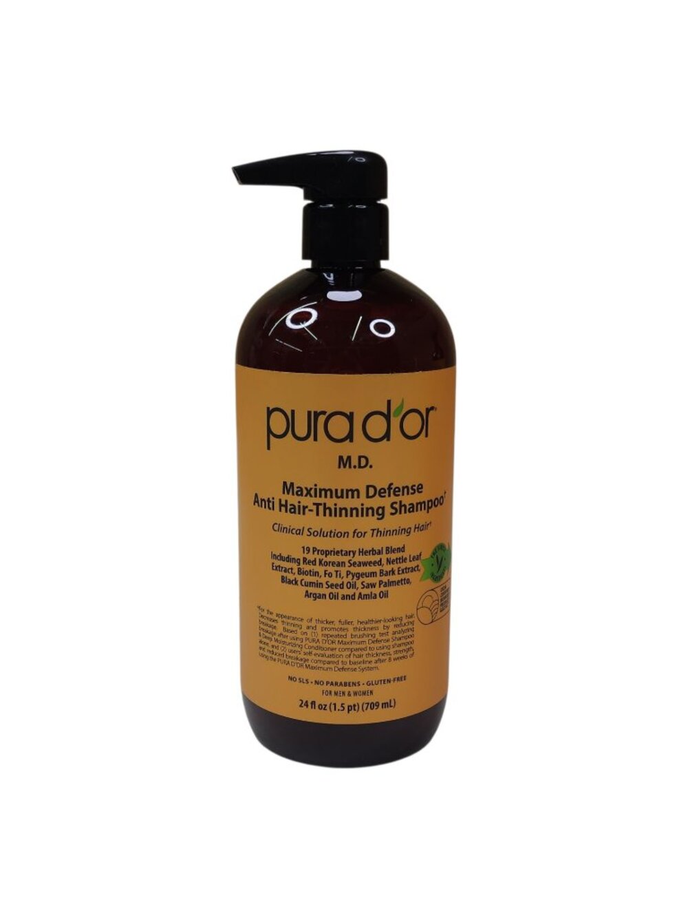 Pura Dor M.D. Maximum Defense Anti Hair-Thinning Shampoo Clinical Solution 24 oz